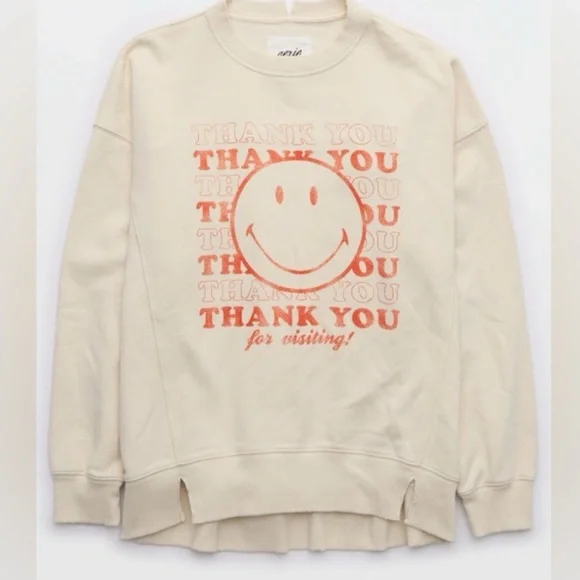 Aerie Oversized Cream and Orange Long Sleeve Hoodie - PRELOVED - Picture 3 of 11